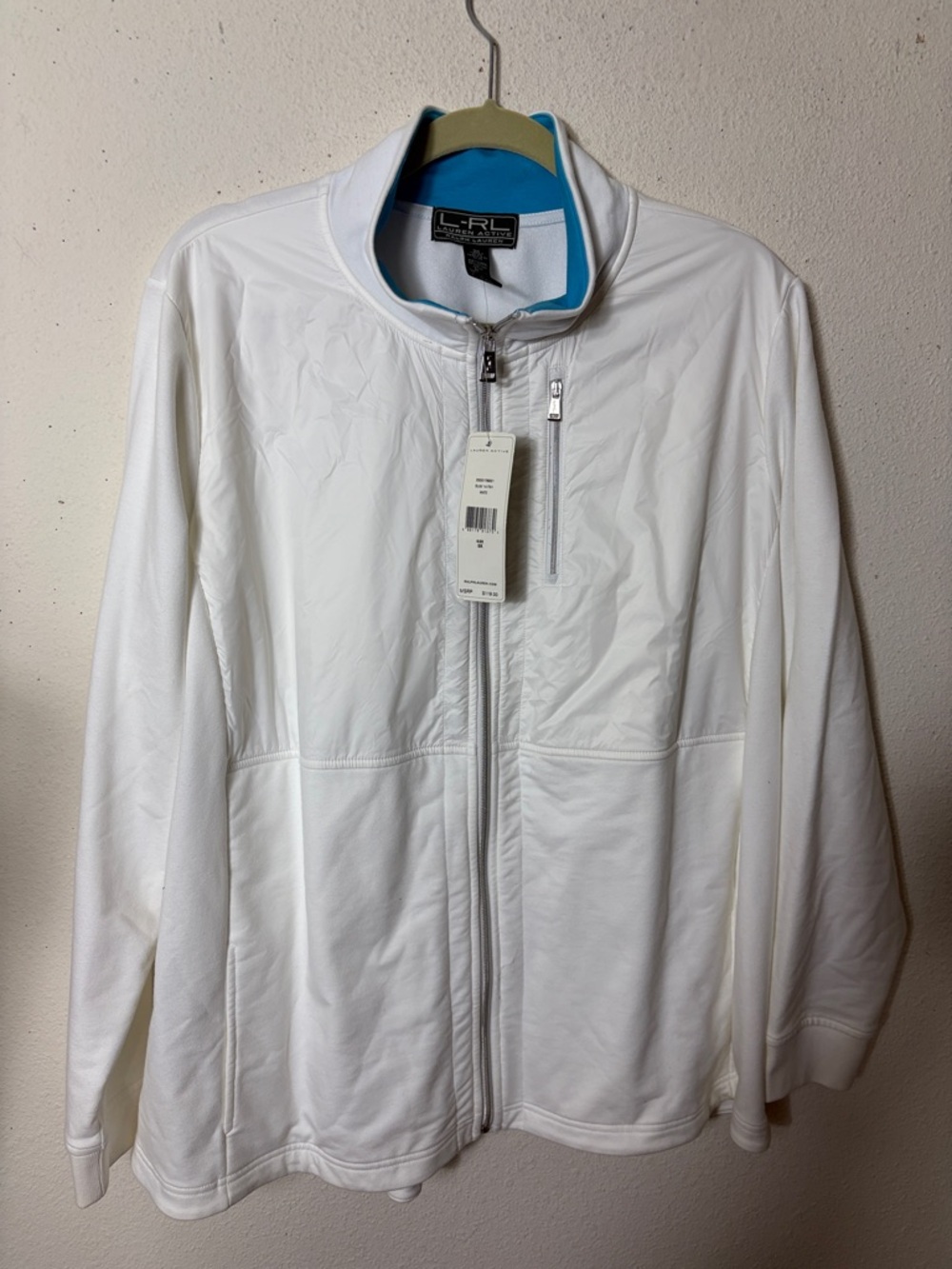 Ralph Lauren White Lightweight Full-Zip Shirt Jacket with Blue Trim NWT